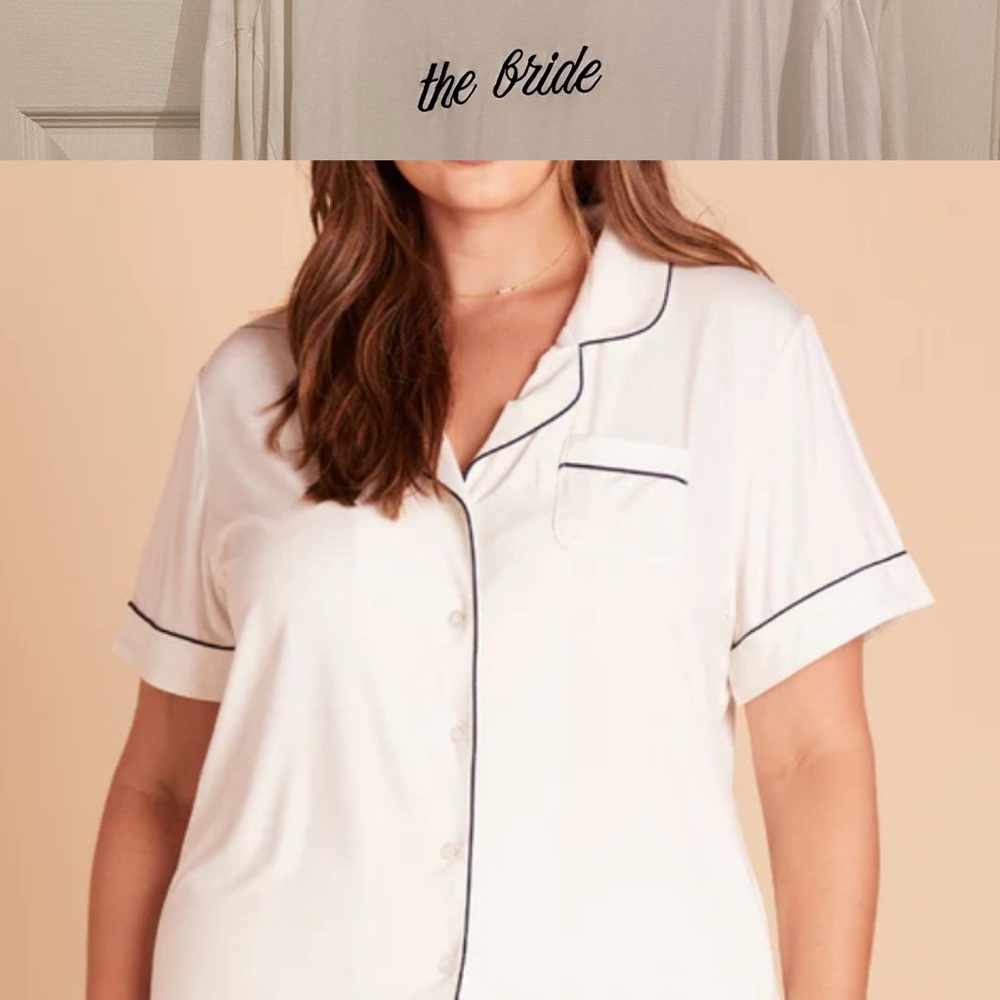 Birdy Grey Pajama Set “the bride” white top and bottoms blue trim Size 3X